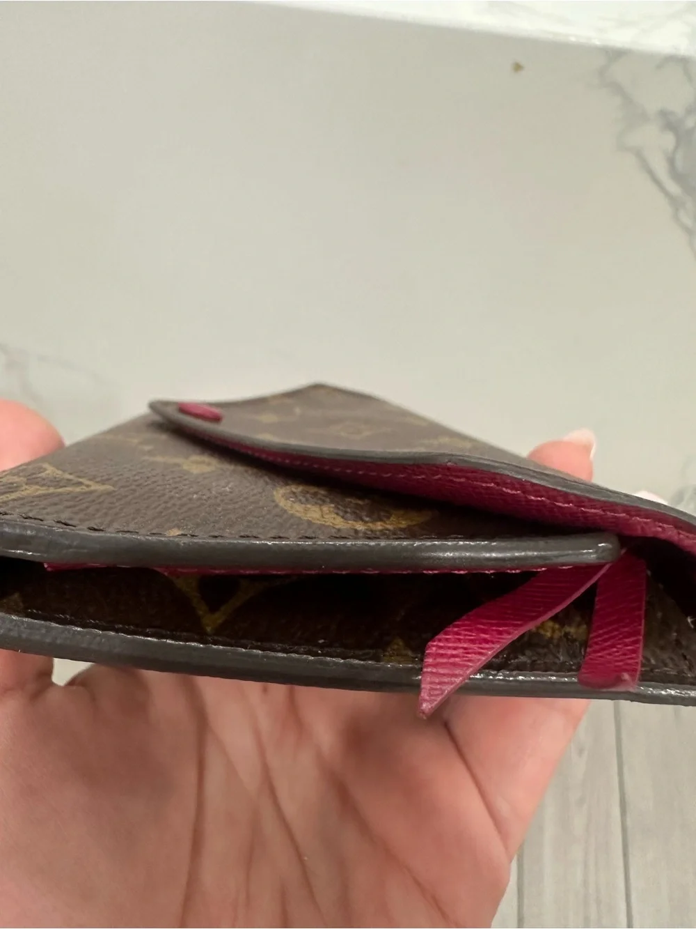 Louis Vuitton Monogram Canvas Brown Wallet with Red Snap